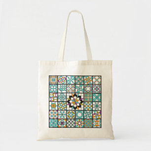 Modern Turquoise Sampler Quilt Tote Bag