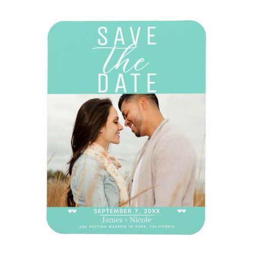 Modern Turquoise Save the Date Wedding Photo Magnet