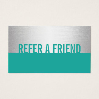 Modern Turquoise & Silver Beauty Salon Referral Business Card