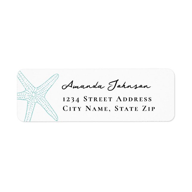 Modern Turquoise Starfish Return Address Label (Front)