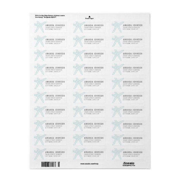 Modern Turquoise Starfish Return Address Label