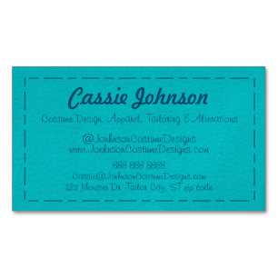 Modern Turquoise Stitched Faux Leather Business Card Magnet