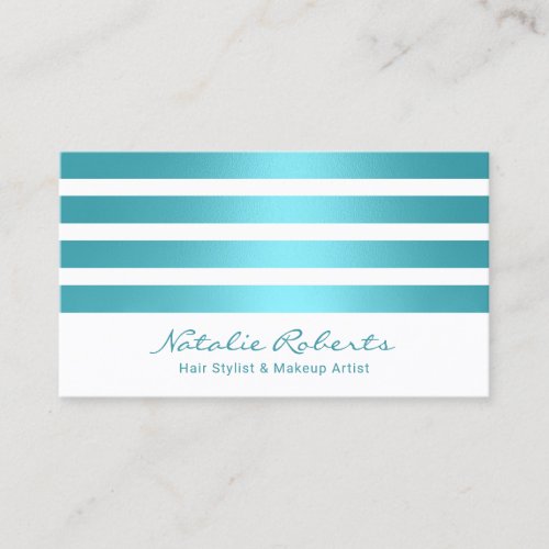 Modern Turquoise Stripes Elegant Beauty Salon Business Card
