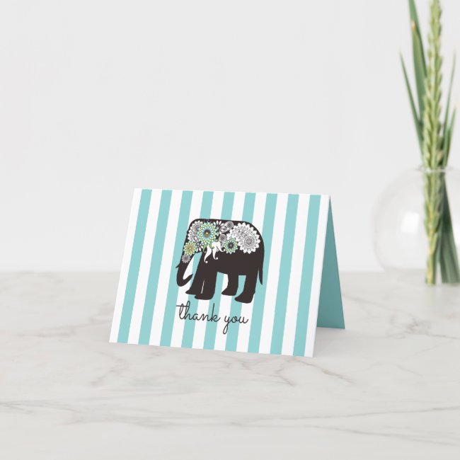 Modern Turquoise Stripes Elephant Thank You Card