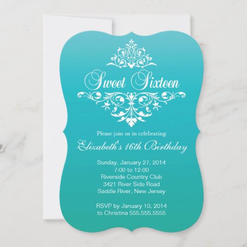 Modern Turquoise Sweet Sixteen Birthday Party Invitation