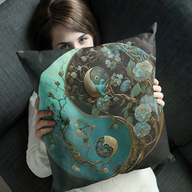 Modern Turquoise Taijitu Yin and Yang Contemporary Throw Pillow (Creator Uploaded)