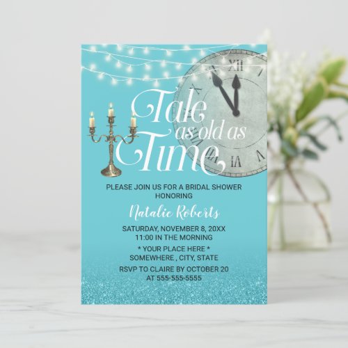 Modern Turquoise Tale as Old as Time Bridal Shower Invitation
