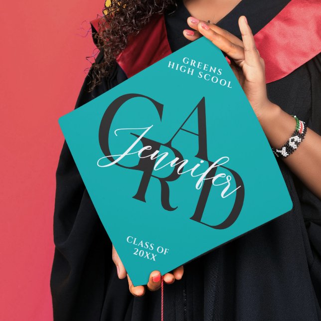  Modern Turquoise Teal Achievement Classic Typo Graduation Cap Topper (Creator Uploaded)
