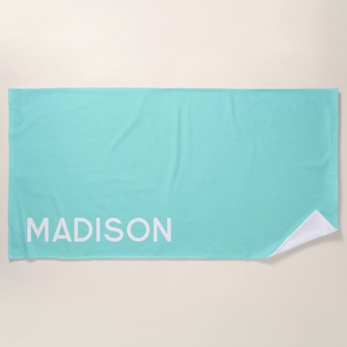 Modern Turquoise Teal Personalized Girls Beach Towel