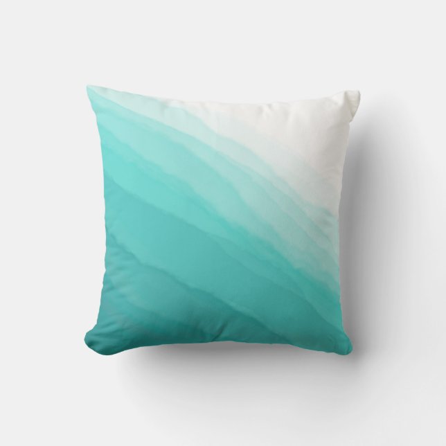 Modern Turquoise Teal Waves Watercolor Abstract Throw Pillow (Front)