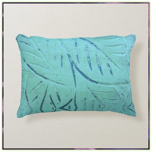 Modern Turquoise Textured Leaves Accent Pillow