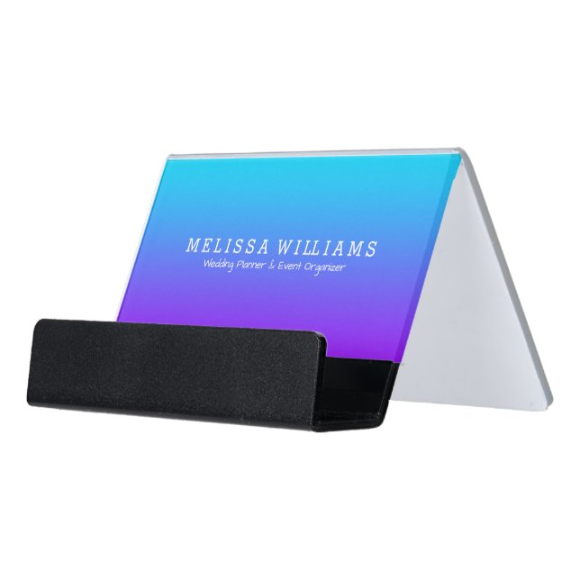 Modern Turquoise To Purple Gradient Desk Business Card Holder (Angled Front)