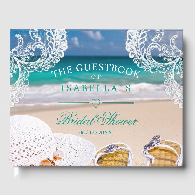 Modern Turquoise Tropical Beach Bridal Shower Guest Book (Front)