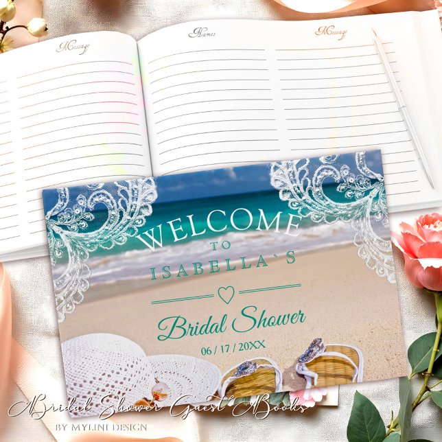 Modern Turquoise Tropical Beach Bridal Shower Guest Book (Creator Uploaded)