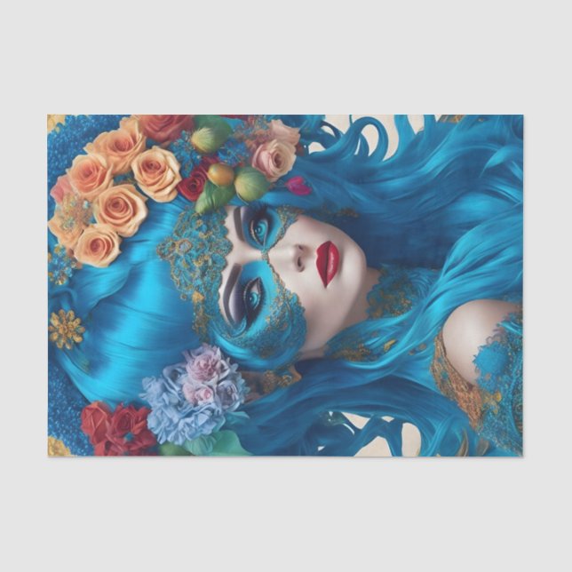 Modern Turquoise Victorian Woman Tissue Paper (Front)
