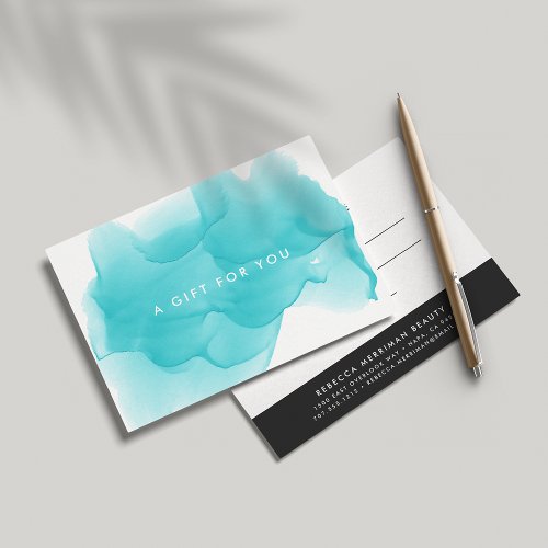 Modern Turquoise Watercolor Blot Gift Certificate