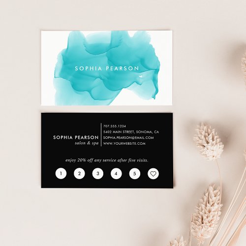 Modern Turquoise Watercolor Blot  Loyalty Card