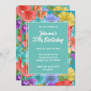 Modern Turquoise Watercolor Flora l25th Birthday Invitation