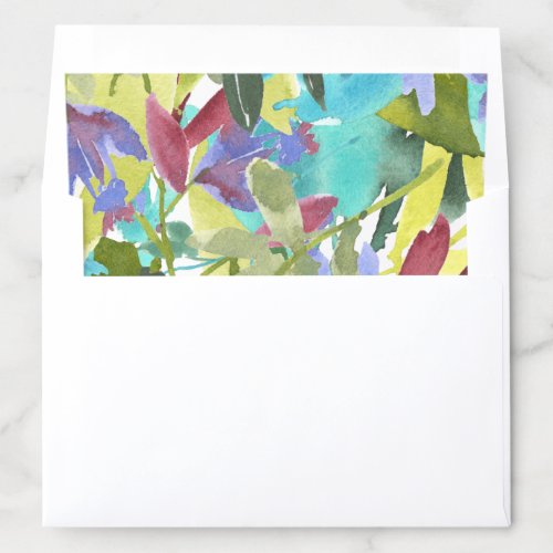 Modern Turquoise Watercolor Floral Foliage Leaves Envelope Liner