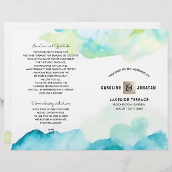Modern Turquoise Watercolor Wedding Programs by marazdesign at Zazzle