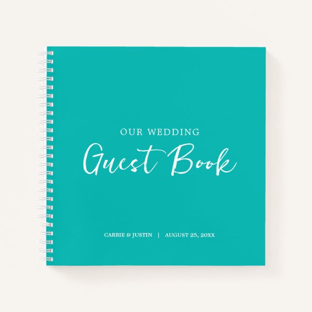 Modern Turquoise Wedding Guest Book (Front)