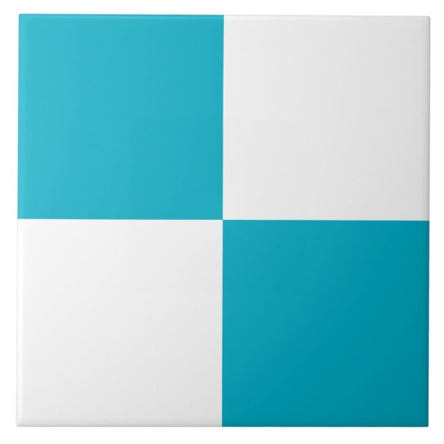 Modern Turquoise White Checkered Ceramic Tile (Front)