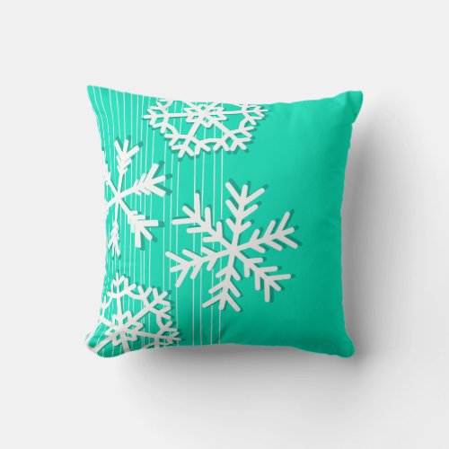 Modern turquoise white Christmas white snowflakes Throw Pillow