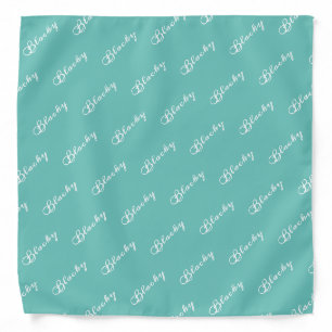 Modern Turquoise White Script Dog Name Pattern Bandana