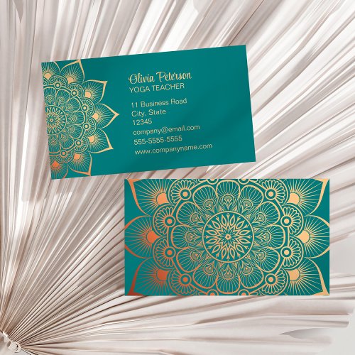 Modern Turquoise Yoga Teacher Mandala Business Card