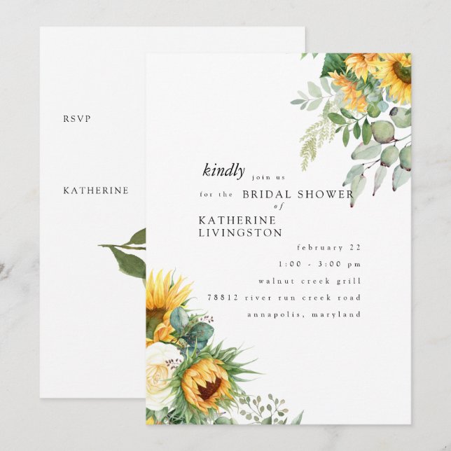 Modern Tuscan Sunflowers in Bloom Bridal Shower Invitation (Front/Back)