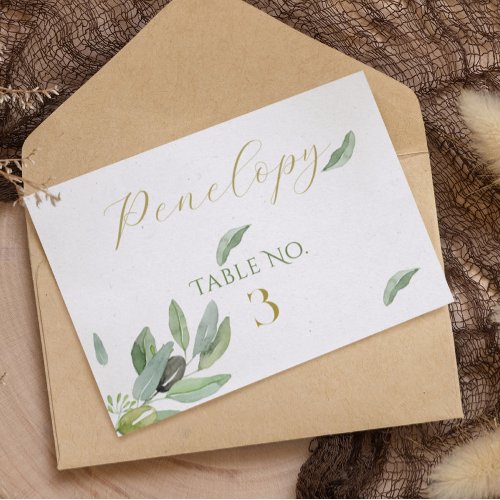 Modern Tuscany Olive Leaves Branch_Escort Card