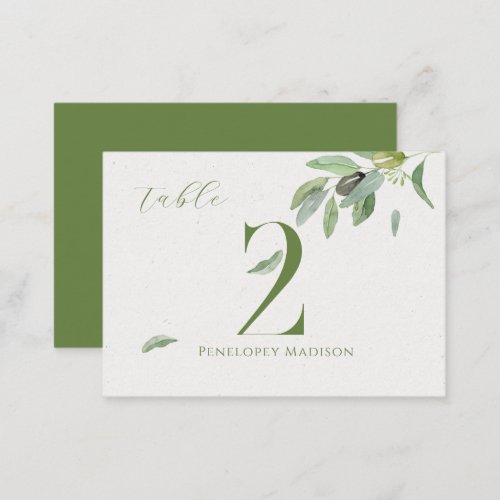 Modern Tuscany Olive Leaves Branch_Table Number Place Card