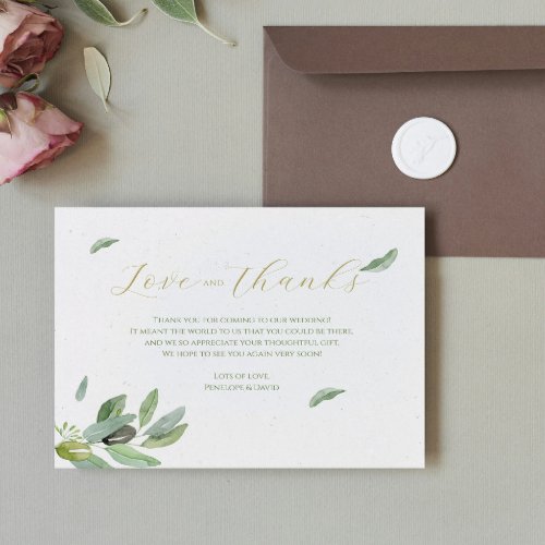 Modern Tuscany Olive Leaves Branch_Thank You Card