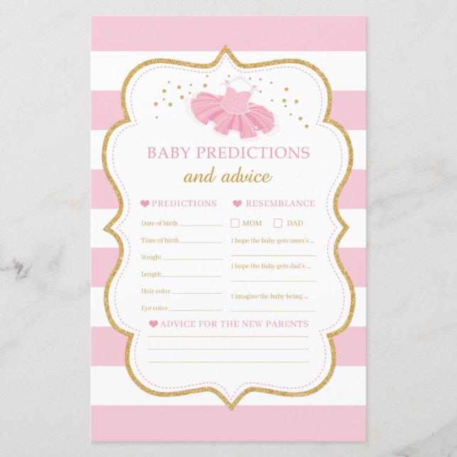 Modern Tutu dress baby predictions and advice game (Front)