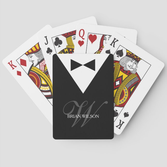 Modern Tuxedo Template | Elegant Monogram Poker Poker Cards (Back)