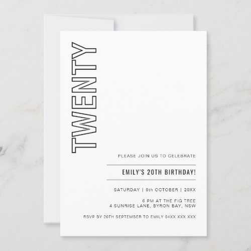 Modern Twenty 20th Birthday Party Invitation