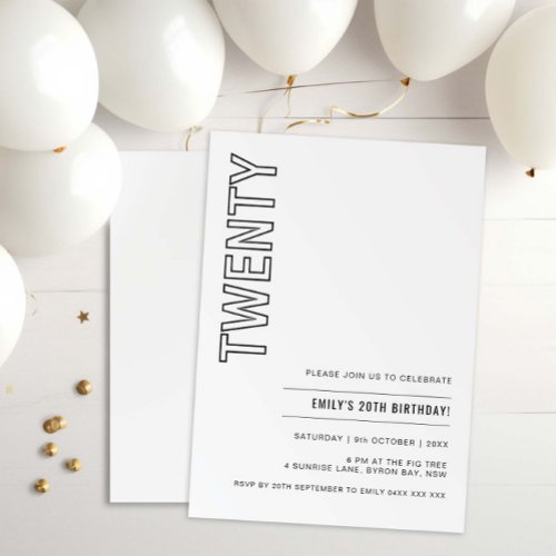 Modern Twenty 20th Birthday Party Invitation