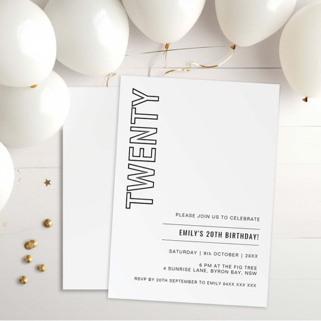 Modern Twenty 20th Birthday Party Invitation (Creator Uploaded)
