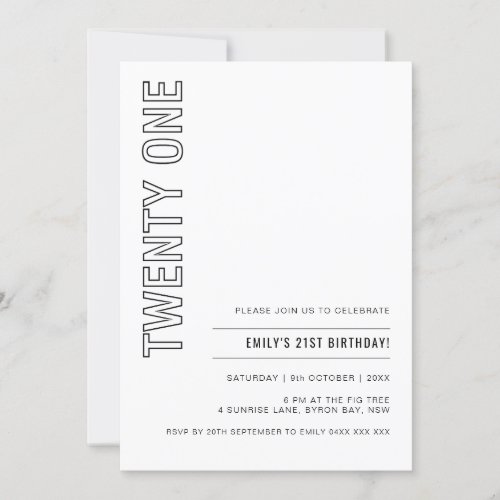 Modern Twenty One 21st Birthday Party Invitation