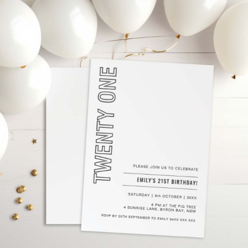 Modern Twenty One 21st Birthday Party Invitation