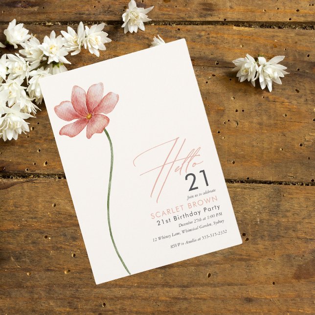 Modern Twenty Simple Floral 21st birthday   Invitation (Creator Uploaded)