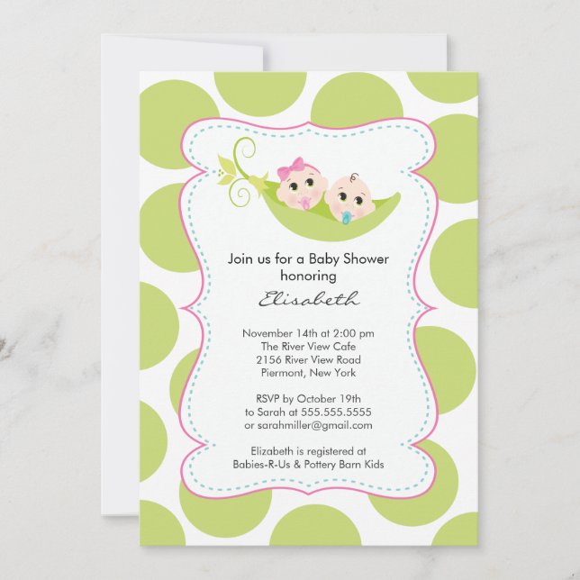 Modern Twin Boy Girl In Pea Pod Baby Shower Invitation (Front)