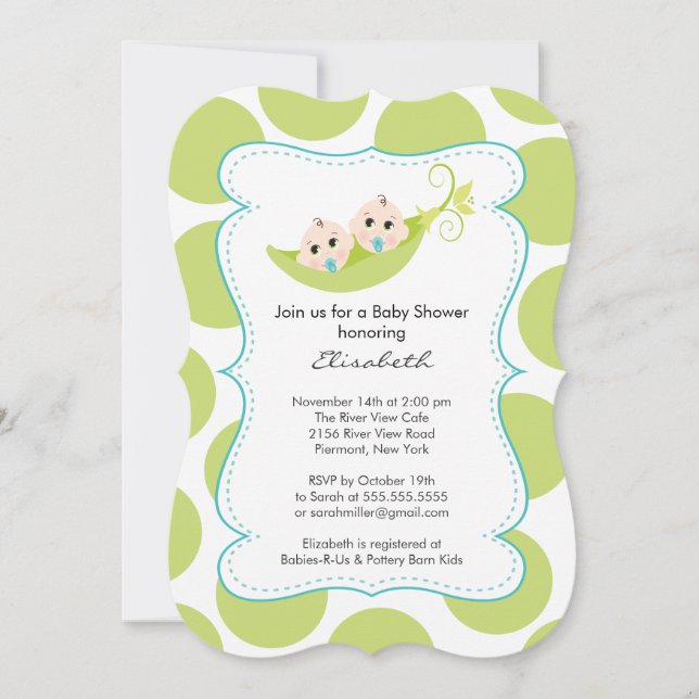 Modern Twin Boys In Pea Pod Baby Shower Invitation (Front)