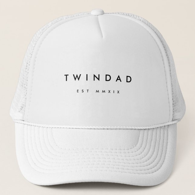 Modern TWIN DAD Roman Numerals Anniversary Trucker Hat (Front)