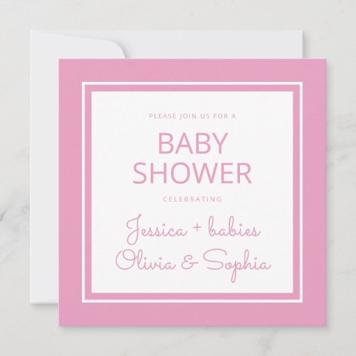 Modern Twin Girl Baby Shower Invitation