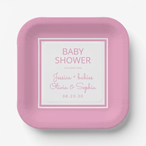 Modern Twin Girl Baby Shower Paper Plates