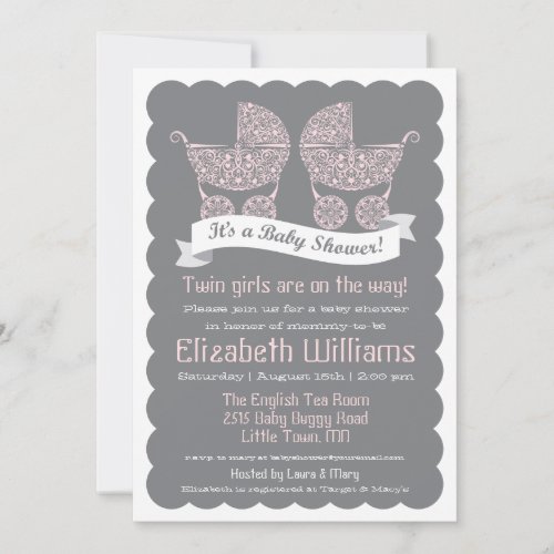Modern Twin Girls Baby Shower Invitation