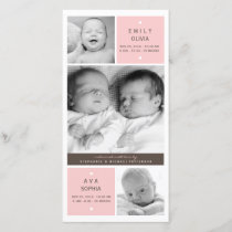 Modern Twin Girls Photo Baby Birth Announcement