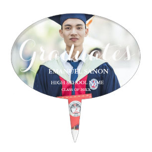 Modern Twin Graduate Script Classic Photo  Cake Topper