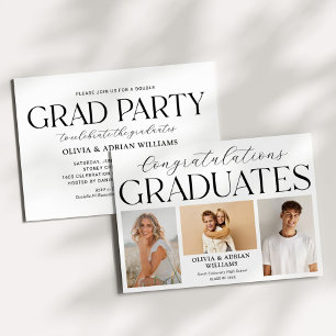Modern Twin Graduates Photo Grad Party Invitation